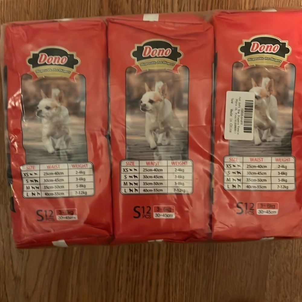 36 Dono Dog Diapers  female Size Small.  12 pieces.  3 pack.